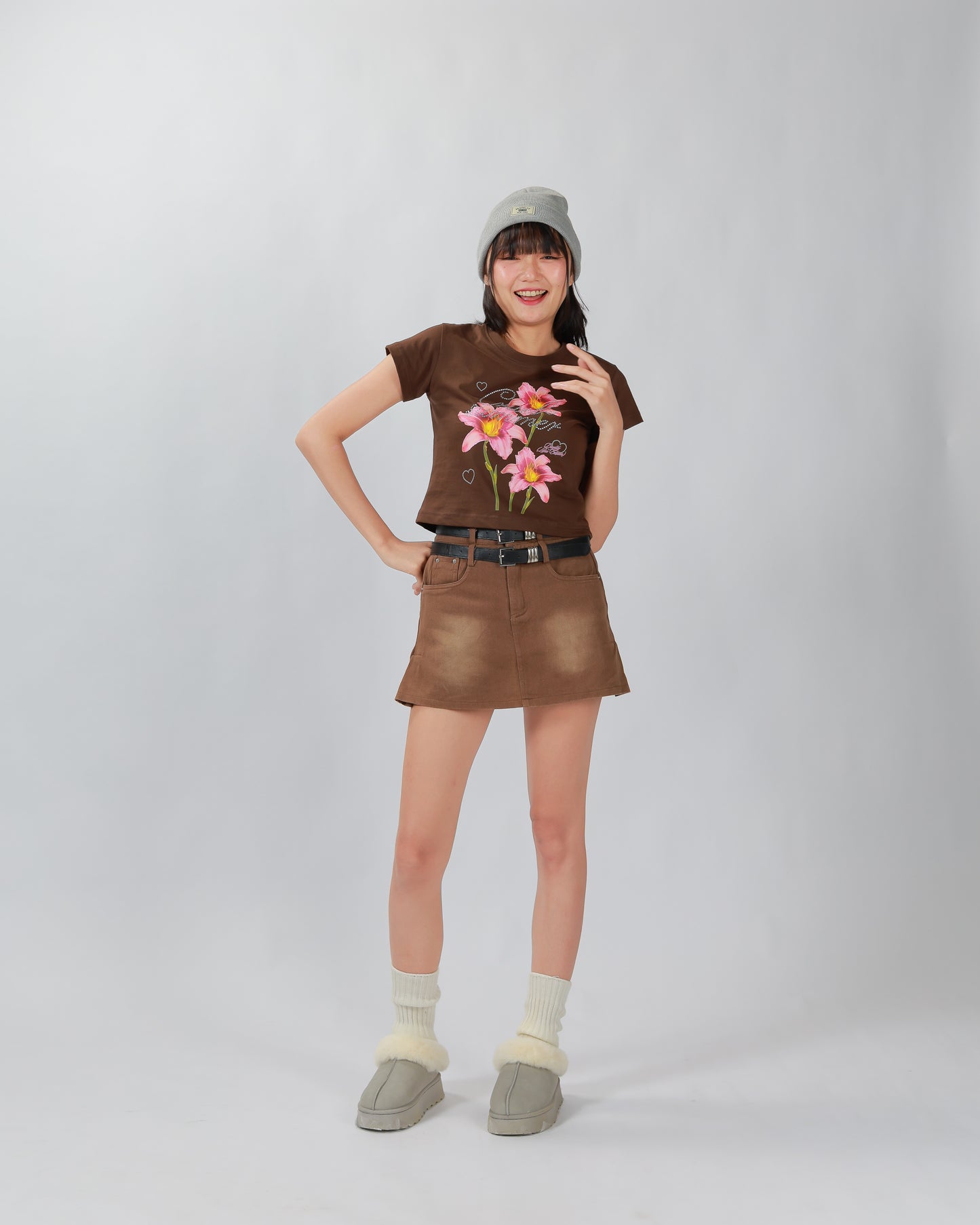COWY SKIRT(2 BELTS) - BROWN