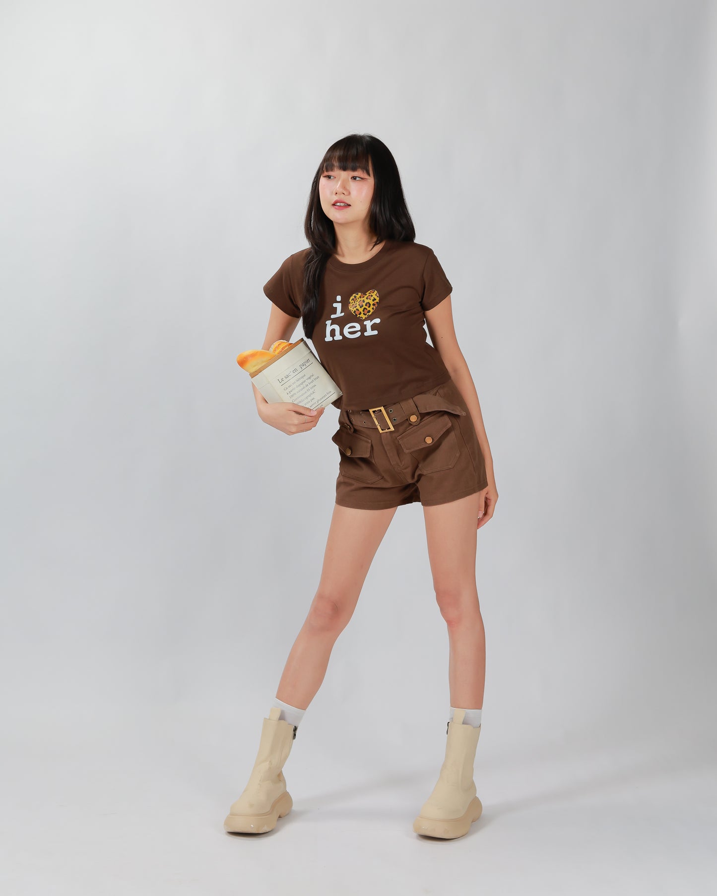 COWY SHORTS(BELT)- BROWN
