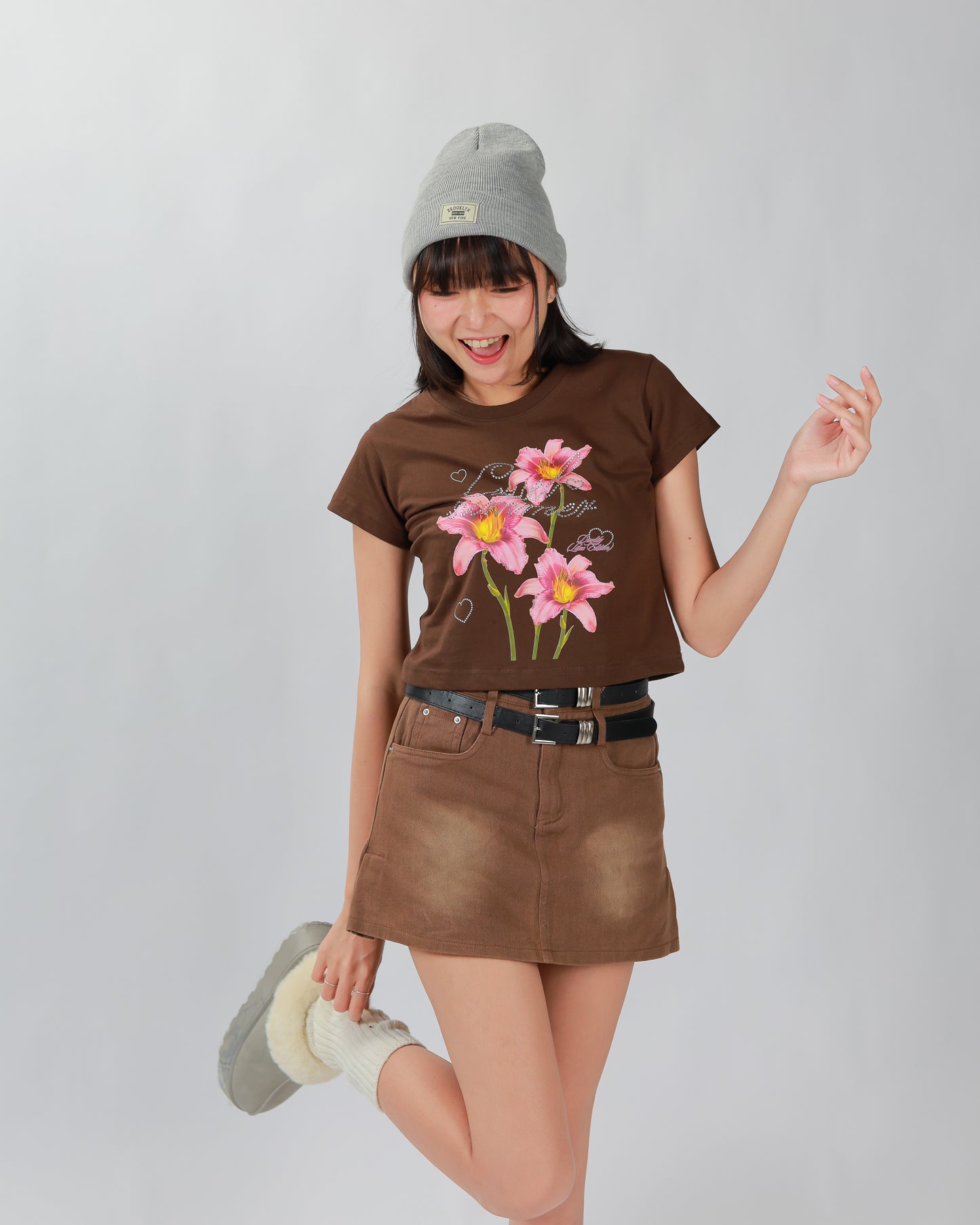 COWY SKIRT(2 BELTS) - BROWN