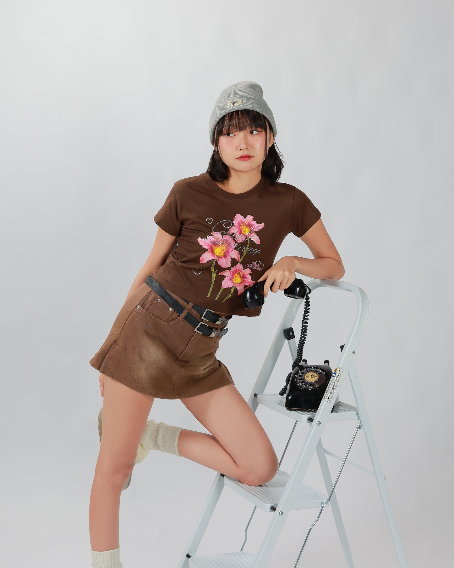 COWY SKIRT(2 BELTS) - BROWN