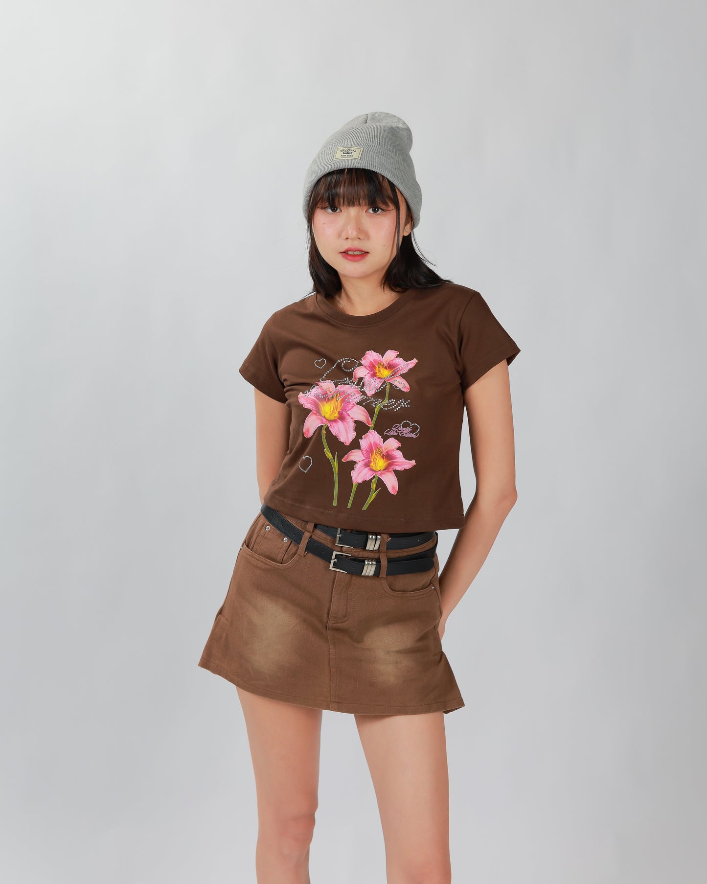 COWY SKIRT(2 BELTS) - BROWN