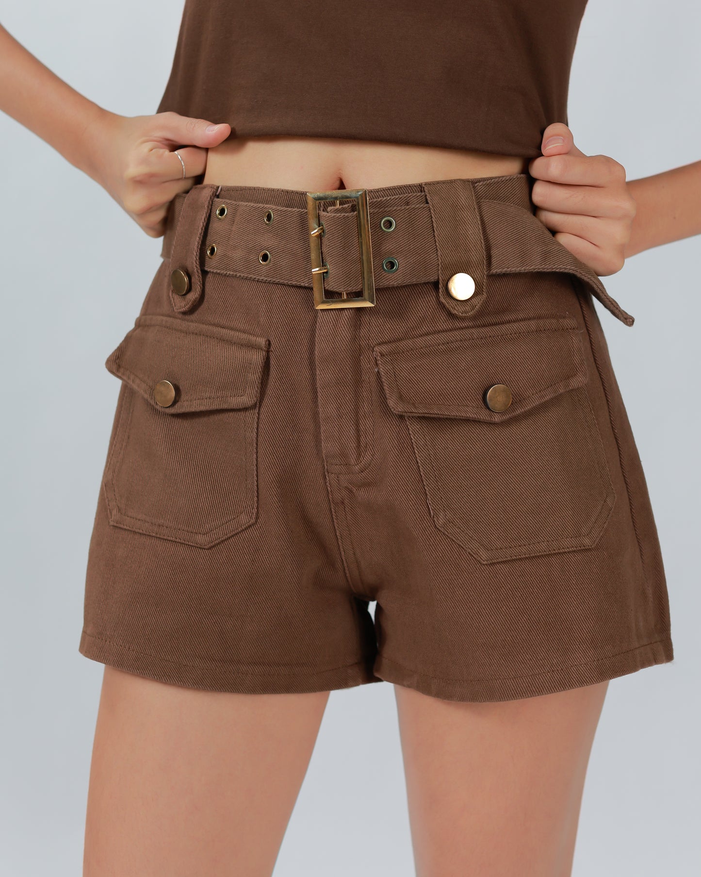 COWY SHORTS(BELT)- BROWN