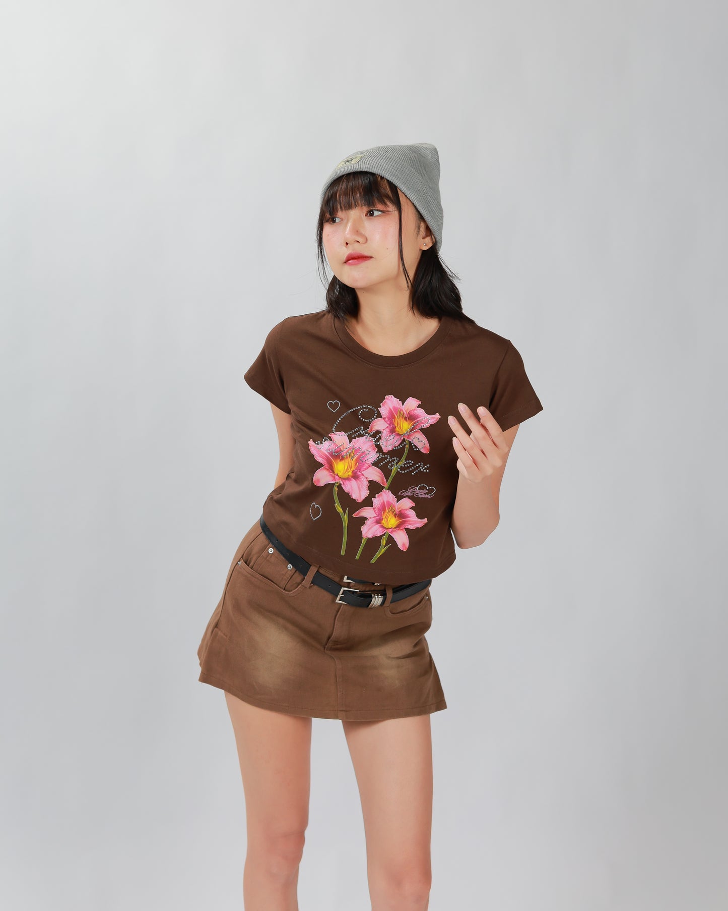 COWY SKIRT(2 BELTS) - BROWN