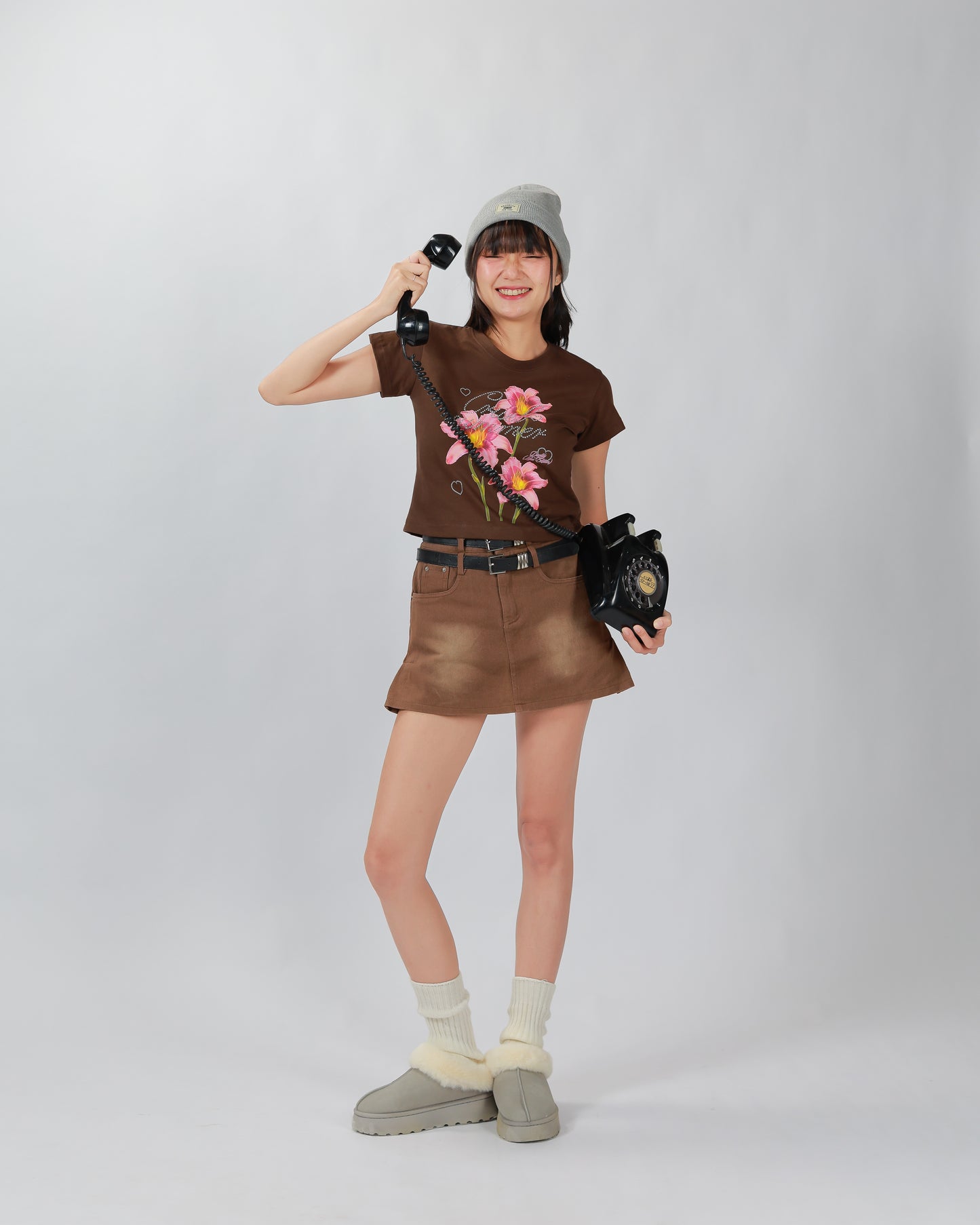 COWY SKIRT(2 BELTS) - BROWN