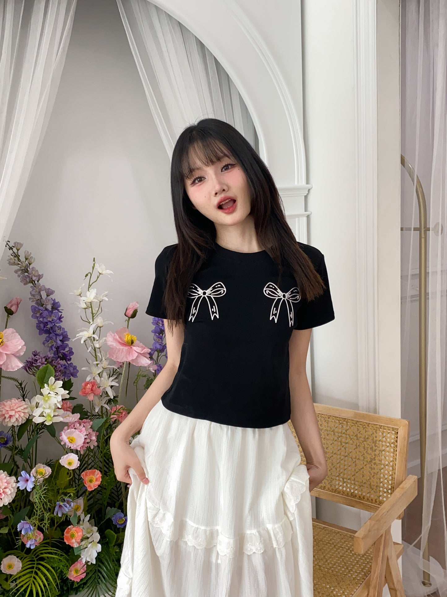 Ribbon Charm Tee - Black