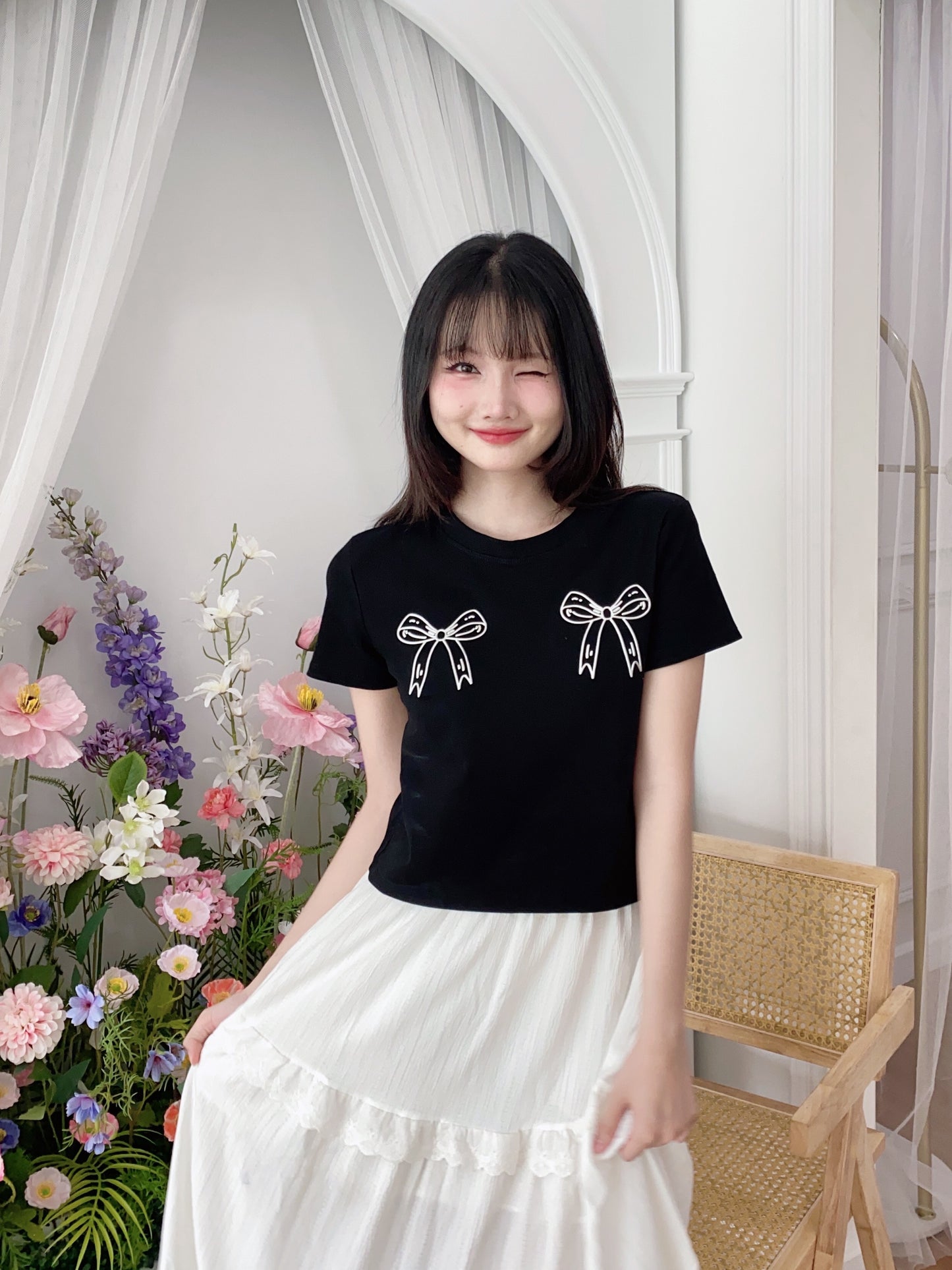 Ribbon Charm Tee - Black