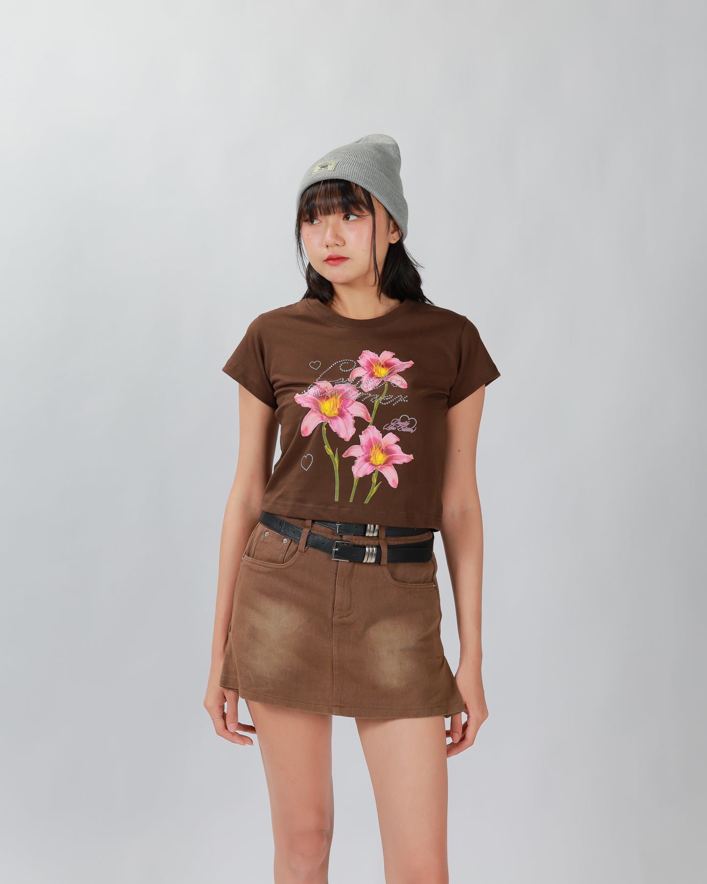 COWY SKIRT(2 BELTS) - BROWN