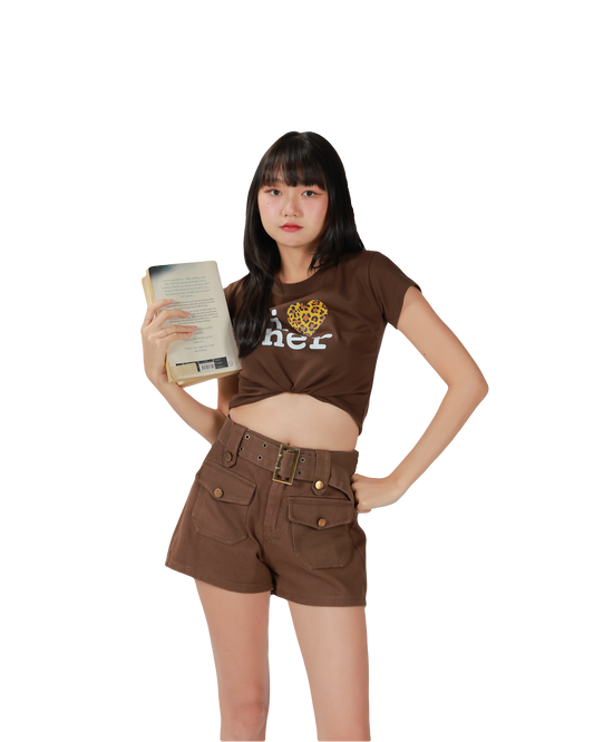 COWY SHORTS(BELT)- BROWN