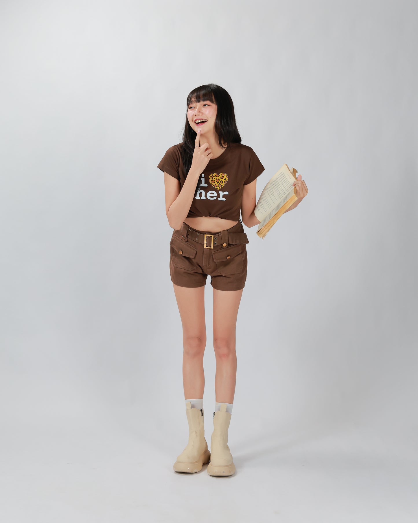 COWY SHORTS(BELT)- BROWN
