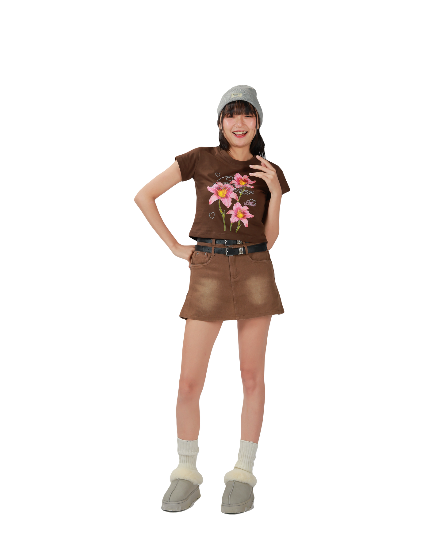 COWY SKIRT(2 BELTS) - BROWN
