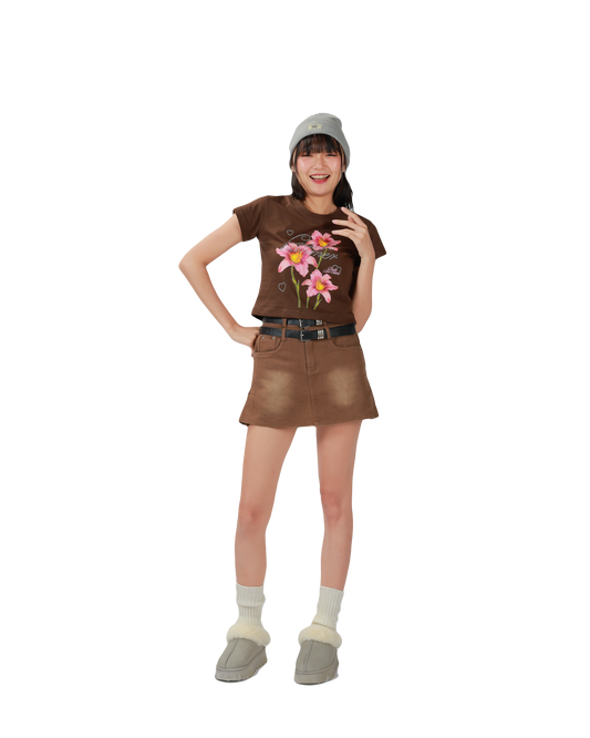COWY SKIRT(2 BELTS) - BROWN