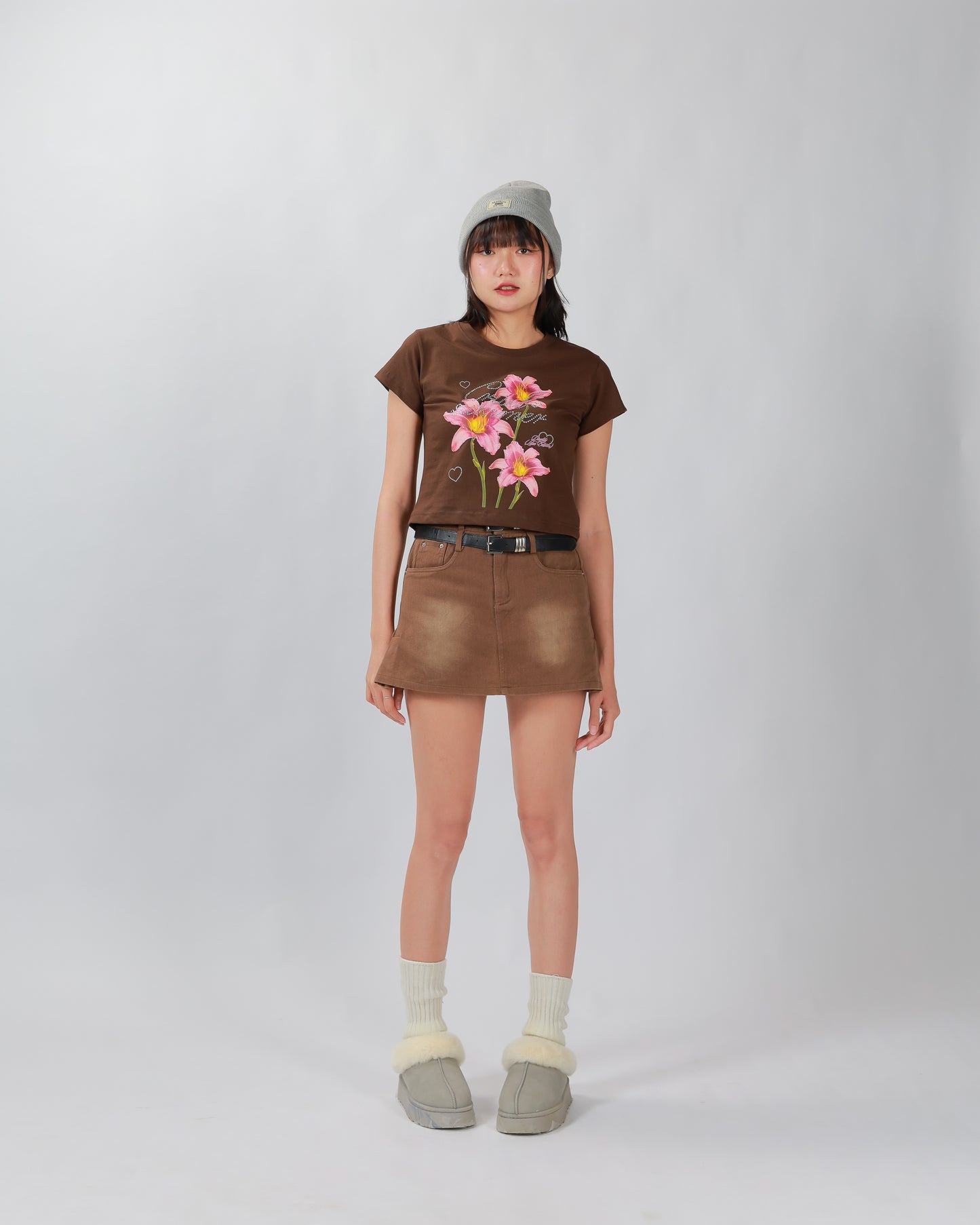 COWY SKIRT(2 BELTS) - BROWN