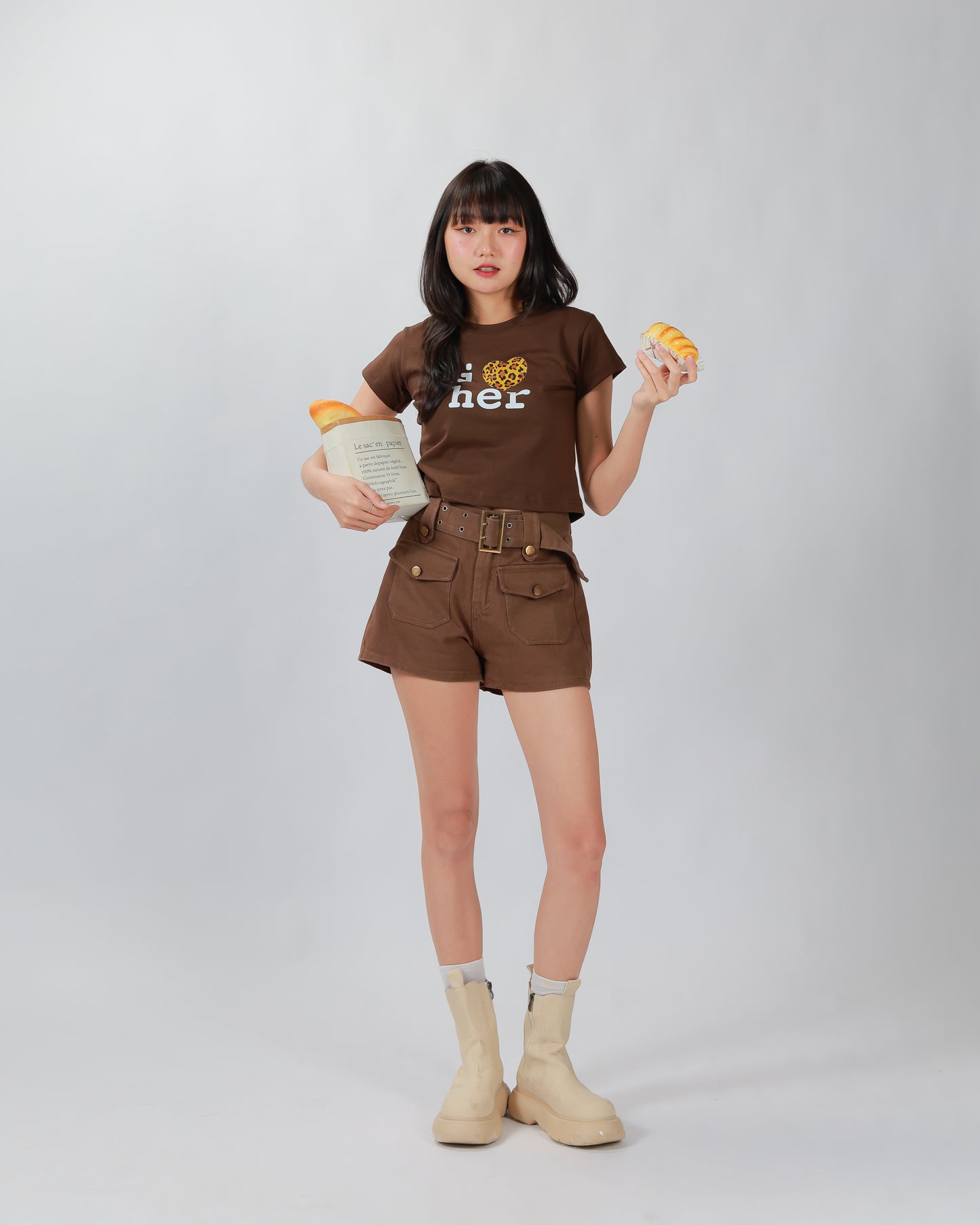 COWY SHORTS(BELT)- BROWN