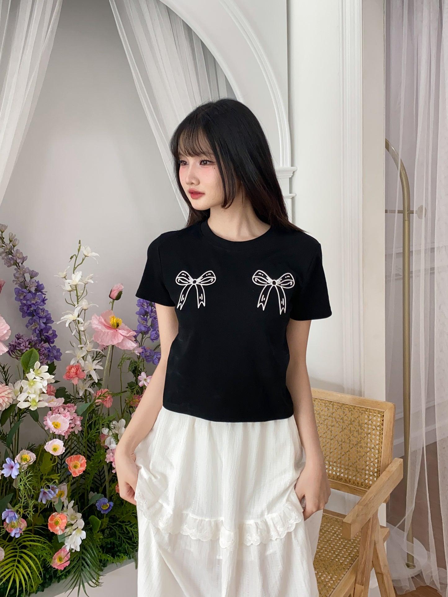 Ribbon Charm Tee - Black