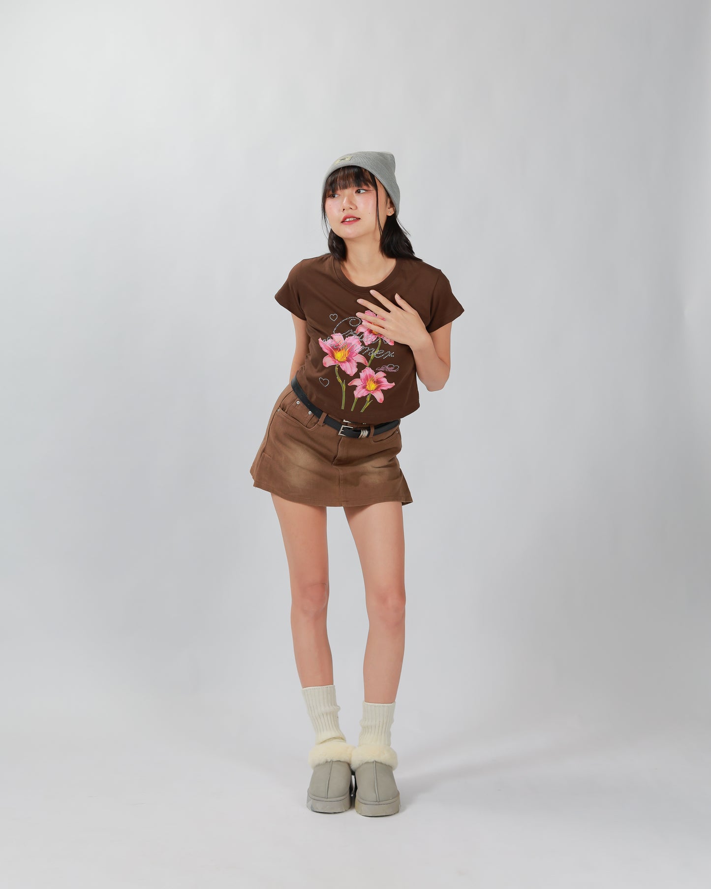 COWY SKIRT(2 BELTS) - BROWN