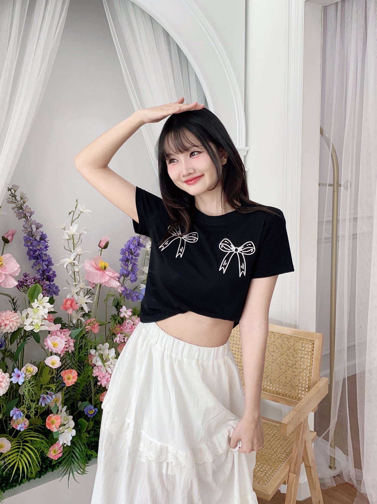 Ribbon Charm Tee - Black