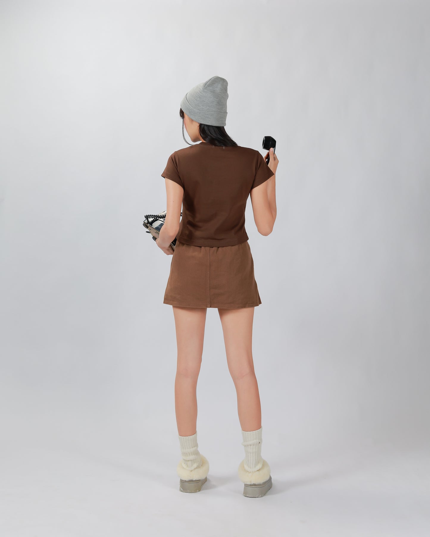 COWY SKIRT(2 BELTS) - BROWN