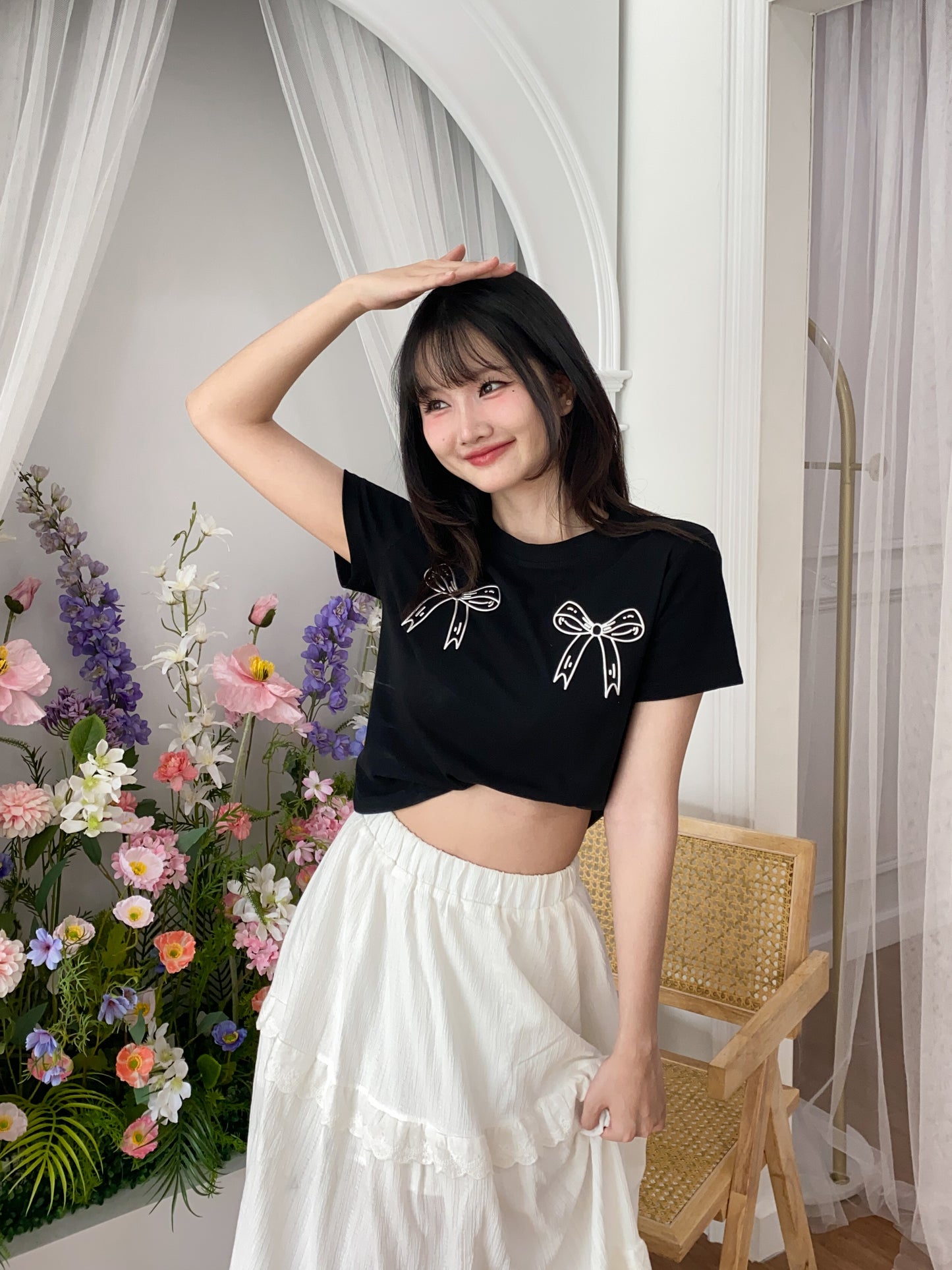 Ribbon Charm Tee - Black