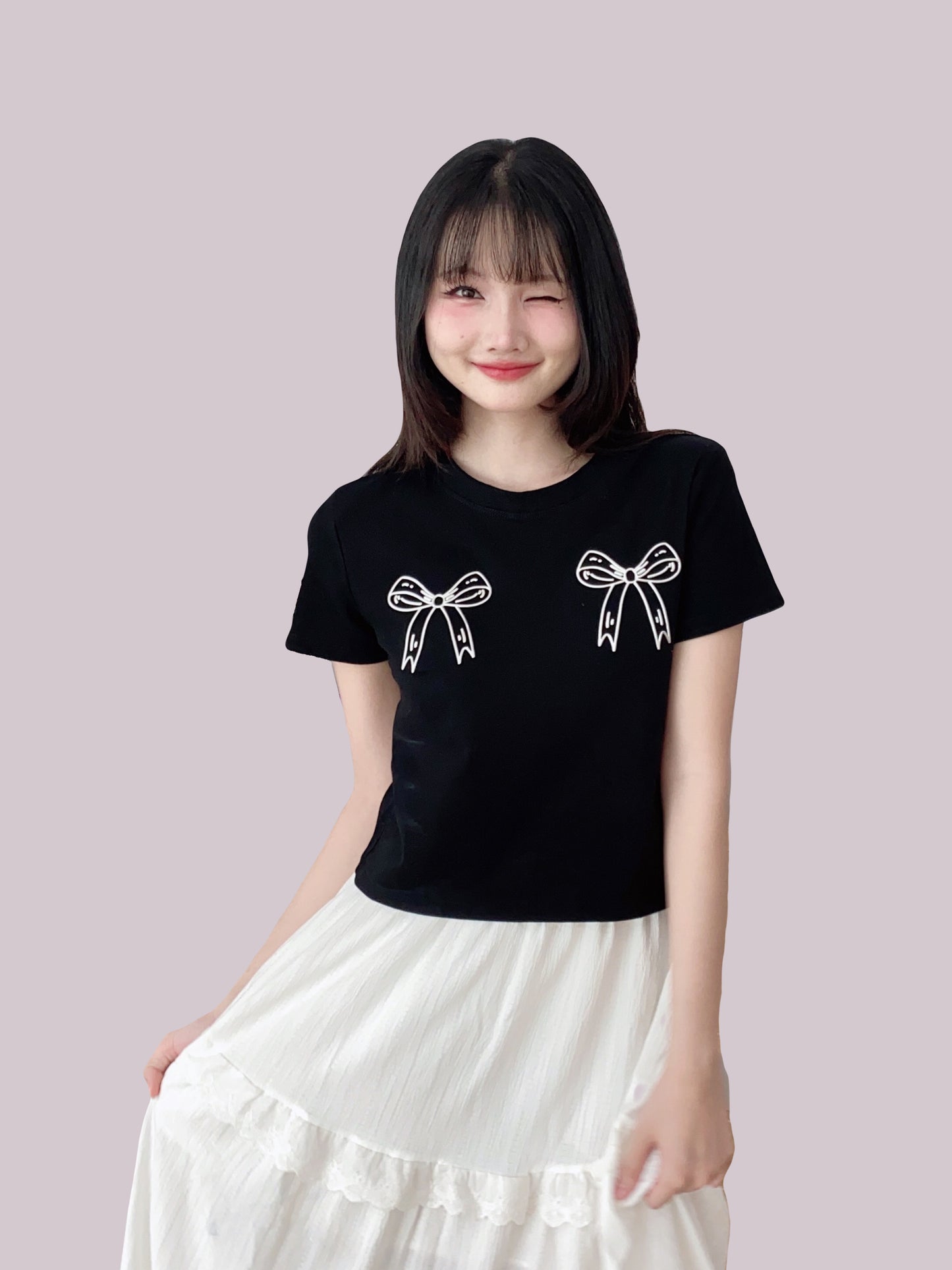 Ribbon Charm Tee - Black