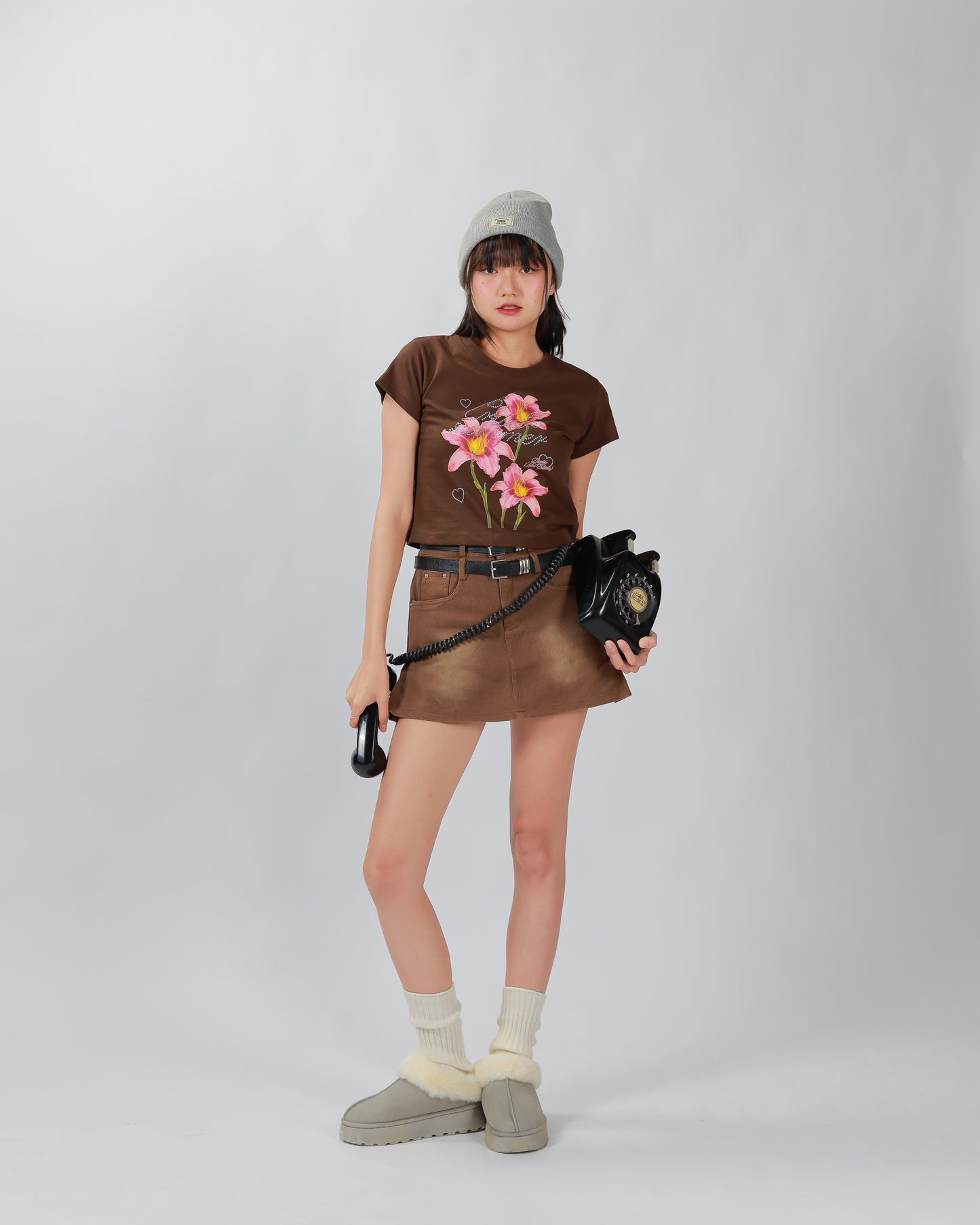 COWY SKIRT(2 BELTS) - BROWN