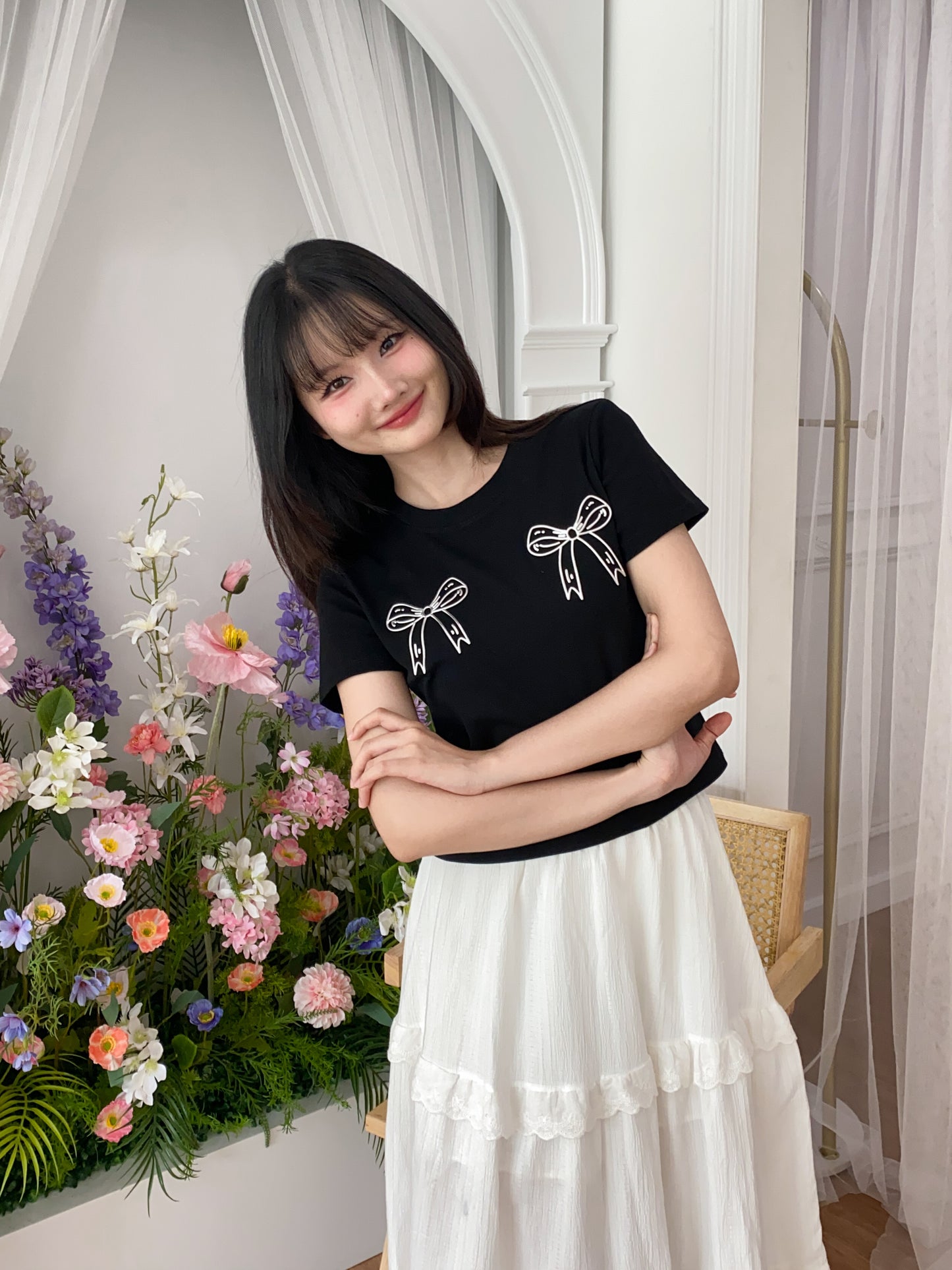 Ribbon Charm Tee - Black