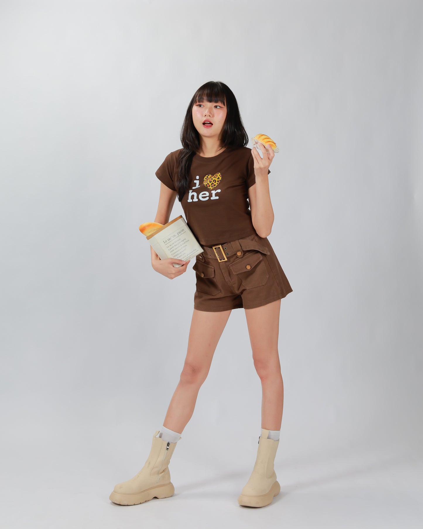 COWY SHORTS(BELT)- BROWN