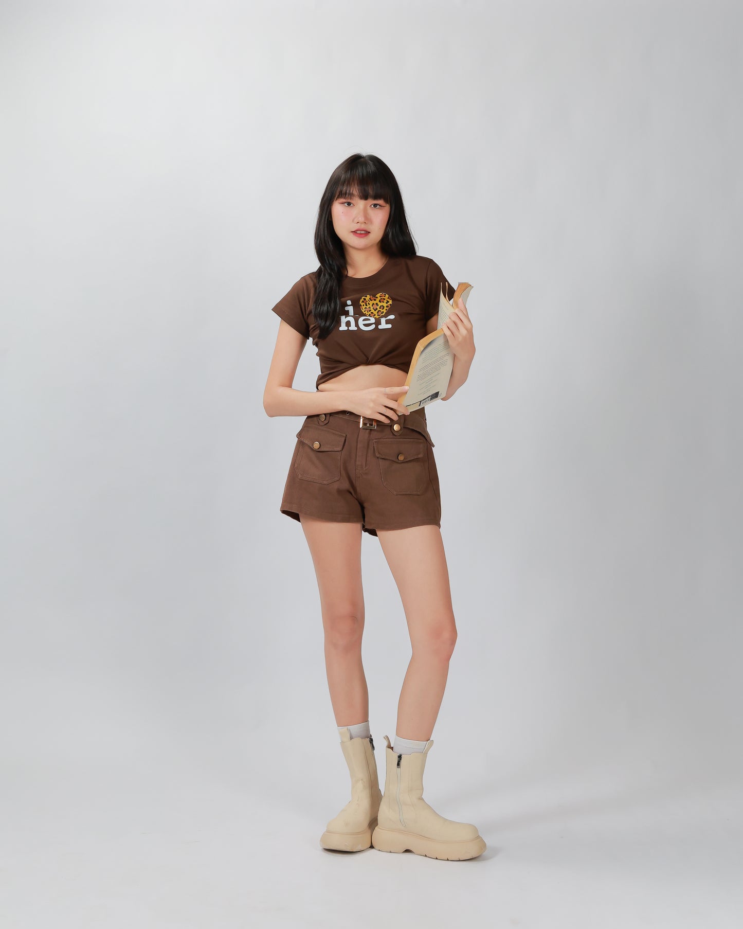 COWY SHORTS(BELT)- BROWN